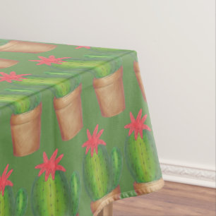 Prickly Green Cactus Garden Flower Potted Plant Tablecloth