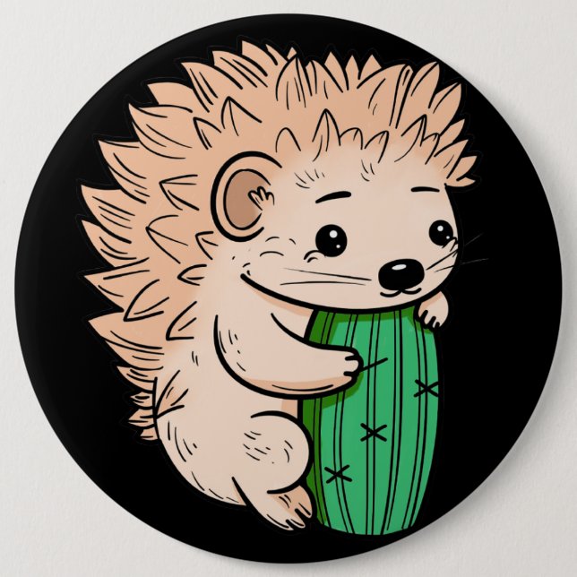 Prickly Hug | Hedgehog & Cactus 6 Cm Round Badge (Front)