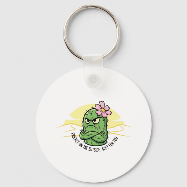 Prickly Outside Soft Inside Cactus Quote Key Ring (Front)