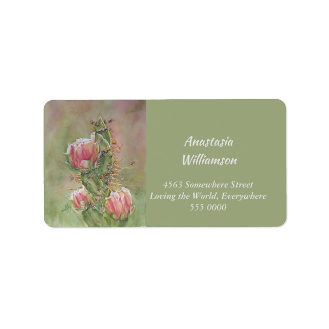 PRICKLY PEACH PEAR CACTUS FLOWER ADDRESS LABEL (Front)