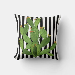 Prickly Pear Cactus and Stripe Cushion