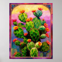 Prickly Pear Cactus Colourful Graphic Art 
