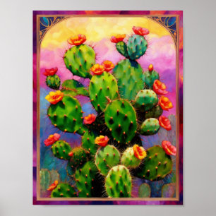 Prickly Pear Cactus Colourful Graphic Art Poster