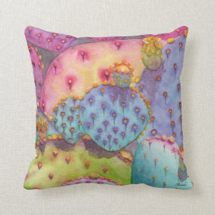 Prickly Pear Cactus Colourful Throw Pillow Pastels