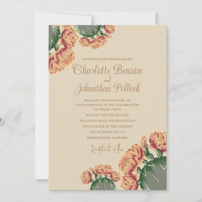 Prickly Pear Cactus Flowers Elegant Cactus Wedding Invitation (Front)