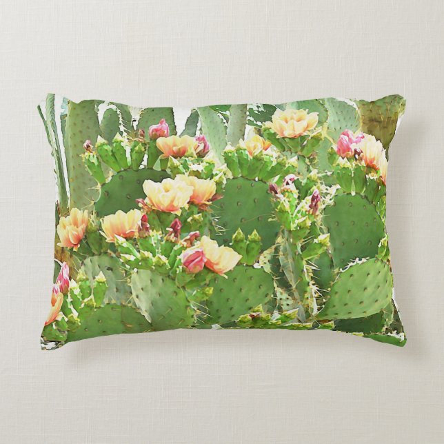 Prickly Pear Cactus in Bloom Custom Pillow (Front)