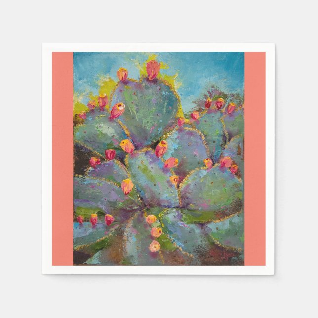 Prickly Pear Cactus paper beverage napkin (Front)
