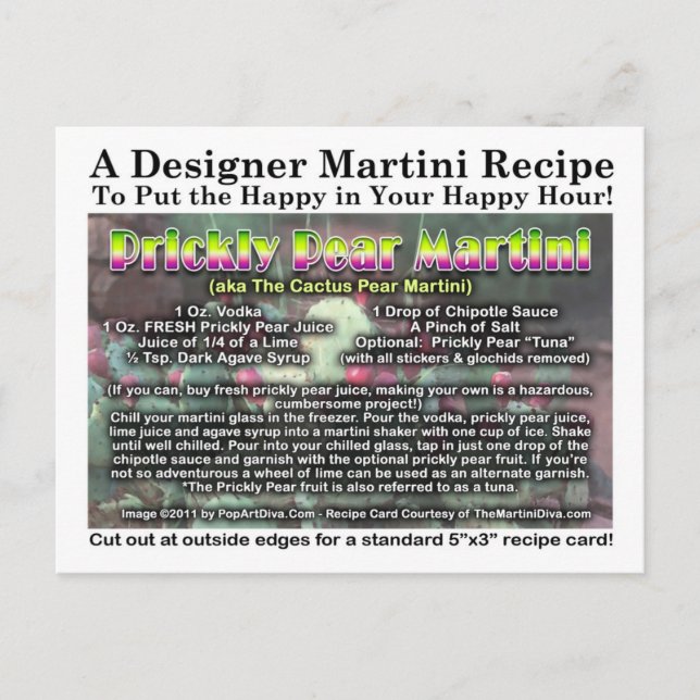 Prickly Pear Cactus Pear Martini Recipe Postcard (Front)