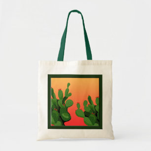 Prickly Pear Cactus Sunset Canvas Tote Bag