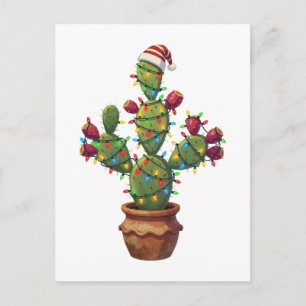 Prickly Pear Cactus with Bright Colourful Christma Postcard