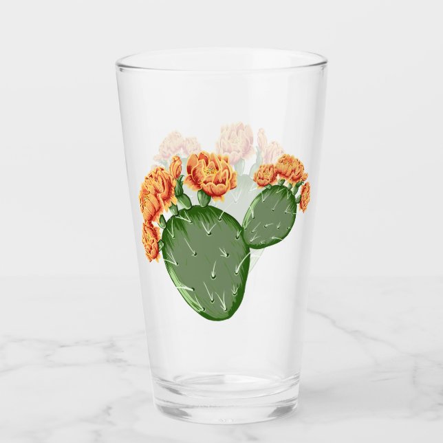 Prickly Pear Flowering Cactus Glass (Front)