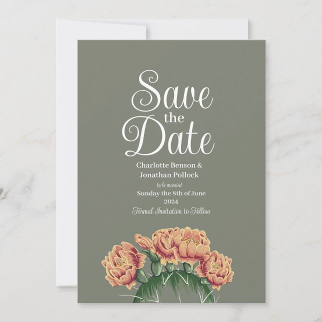 Prickly Pear Flowering Cactus Wedding Save The Date (Front)