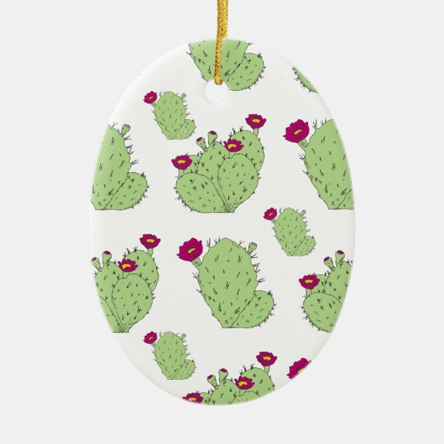 Prickly Pear Pattern Texas State Plant Cactus Love Ceramic Tree Decoration (Front)