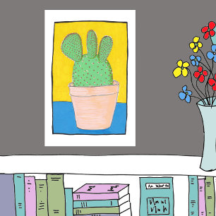 Prickly Pear, three lobed cactus, quirky drawing Poster