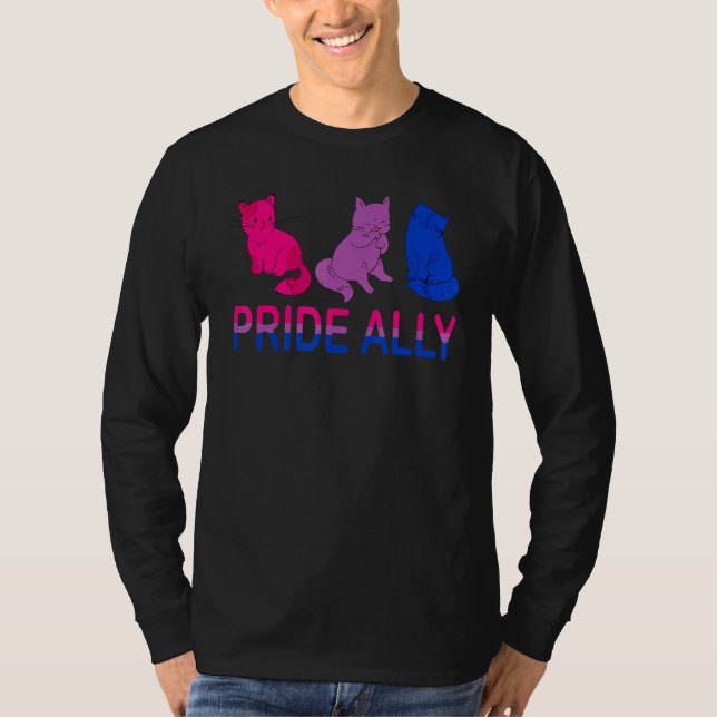 Pride Ally Cute Three Bisexual Flag Cat Pride Lgbt T-Shirt (Front)