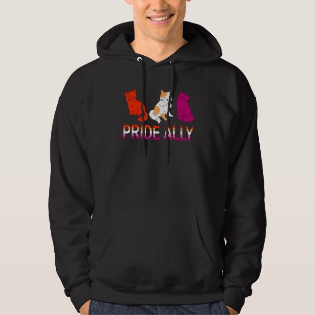 Pride Ally Cute Three Lesbian Flag Cat Pride Lgbt Hoodie (Front)