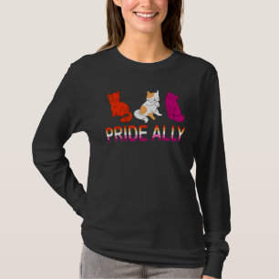 Pride Ally Cute Three Lesbian Flag Cat Pride Lgbt T-Shirt