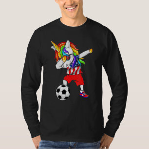 Pride American Flag Dabbing Unicorn Playing Soccer T-Shirt
