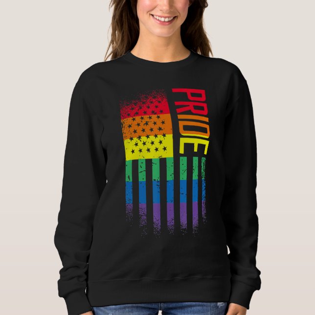 Pride American Flag Rainbow Support Lgbt Lesbian G Sweatshirt (Front)