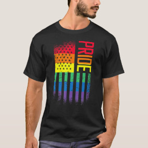 Pride American Flag Rainbow Support Lgbt Lesbian G T-Shirt