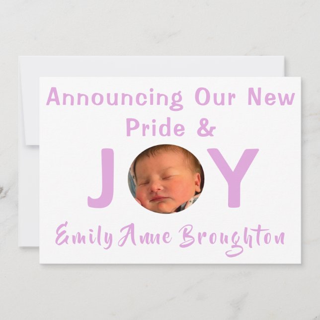 Pride and Joy Baby Girl Photo Birth Announcement (Front)