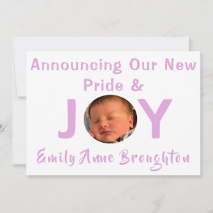 Pride and Joy Baby Girl Photo Birth Announcement