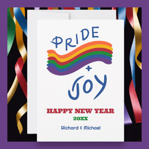 Pride and Joy LGBTQ New Years Flat Holiday Card