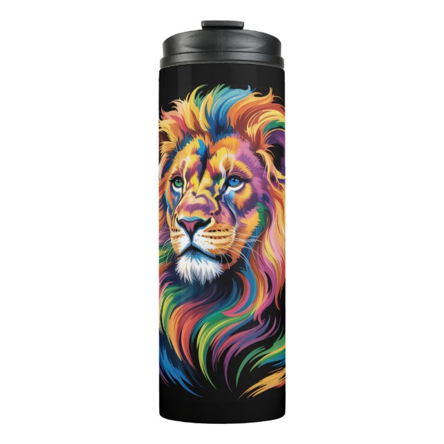  Pride and Power – Majestic Rainbow Lion Head Thermal Tumbler (Front)