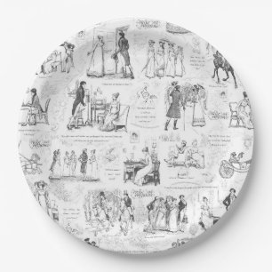 Pride and Prejudice Black Toile Quote Illustration Paper Plate