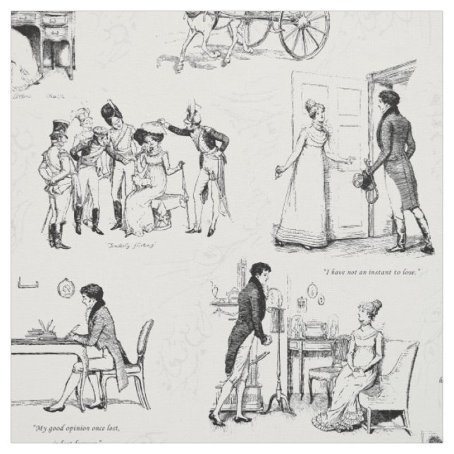 Pride and Prejudice Black White Toile Fabric (Swatch)