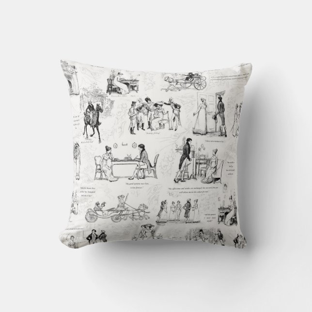 Pride and Prejudice Black White Toile Quotes Cushion (Front)
