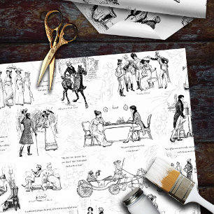 Pride and Prejudice Black White Toile Quotes Tissue Paper