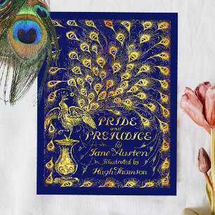 Pride and Prejudice Blue Gold Peacock Book Cover Postcard