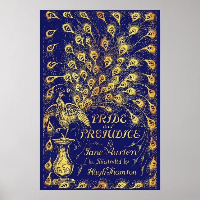 Pride and Prejudice Blue Gold Peacock Book Cover Poster (Front)