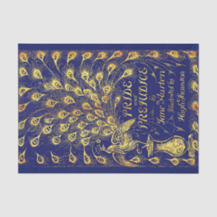 Pride and Prejudice Blue Gold Peacock Book Cover Tissue Paper