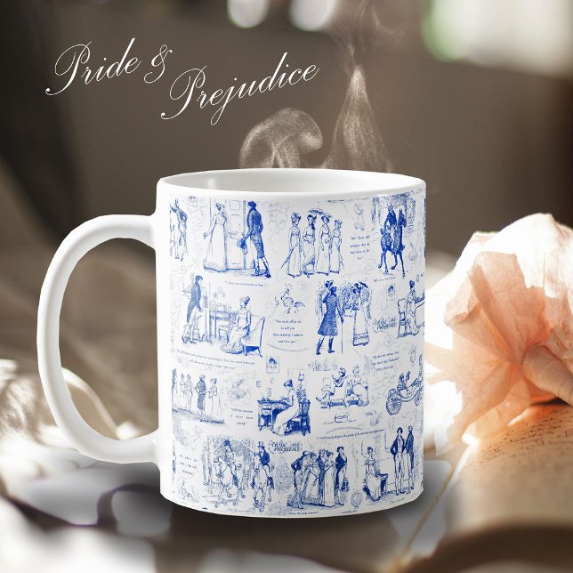 Pride and Prejudice Blue Toile Quotes Coffee Mug (Creator Uploaded)