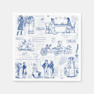 Pride and Prejudice Blue Toile Quotes Illustration Napkin