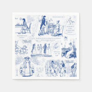 Pride and Prejudice Blue Toile Quotes Illustration Napkin