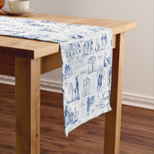 Pride and Prejudice Blue Toile Quotes Illustration Short Table Runner