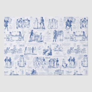 Pride and Prejudice Blue Toile Quotes Illustration Tissue Paper