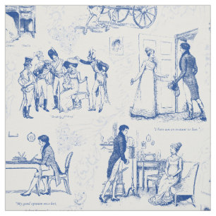 Pride and Prejudice Blue White Toile Fabric