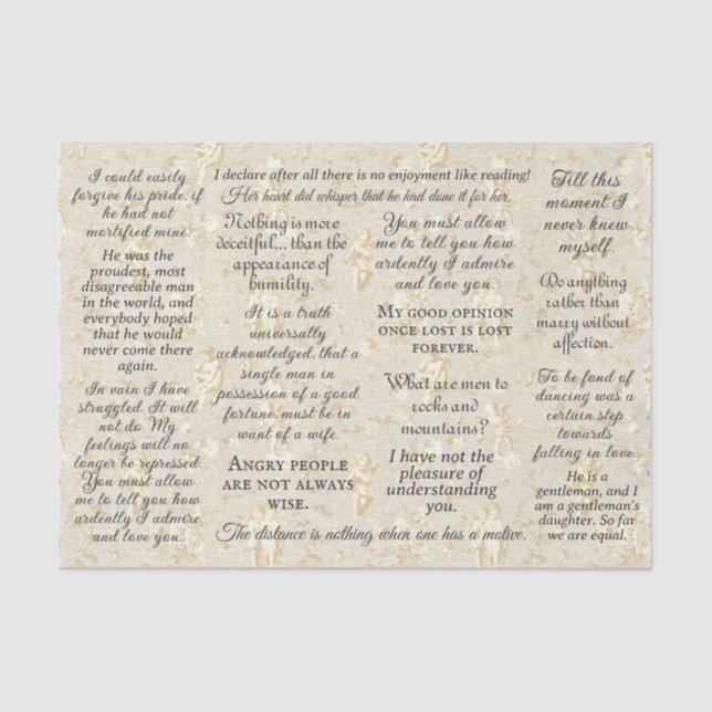 Pride and Prejudice Book Quotes  Tissue Paper (Front)