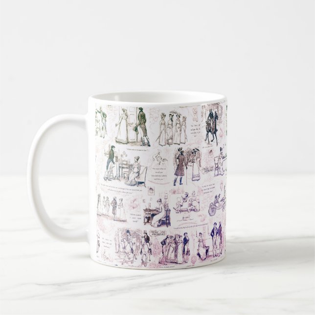 Pride and Prejudice Burgundy Toile Quotes Coffee Mug (Left)