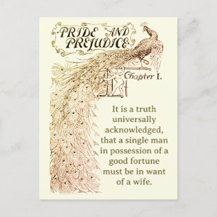 Pride and Prejudice Chapter One Peacock Beige Postcard