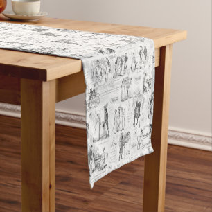 Pride and Prejudice Gray Toile Quotes Illustration Short Table Runner