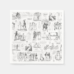 Pride and Prejudice Grey Toile Quote Illustration Napkin