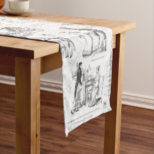 Pride and Prejudice Grey Toile Quotes Illustration Short Table Runner