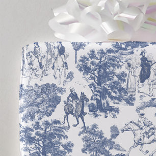 Pride and Prejudice Horses Dusty Blue Toile Wrapping Paper