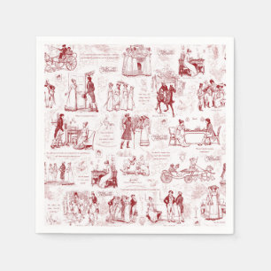 Pride and Prejudice Red Toile Quotes Illustration Napkin