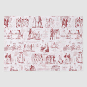 Pride and Prejudice Red Toile Quotes Illustration Tissue Paper